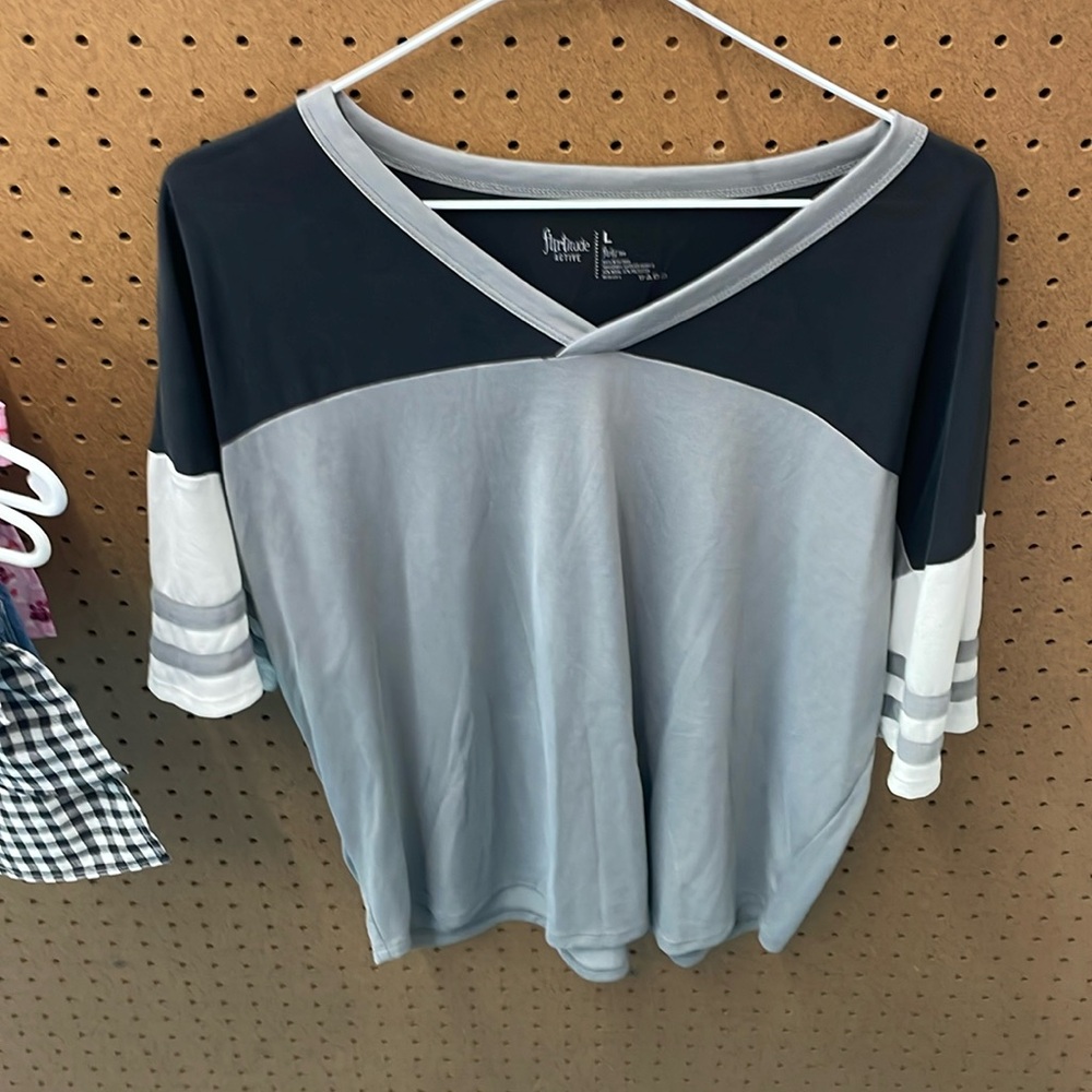 Flirtitude Black and Gray 3/4 Sleeve Jersey Top